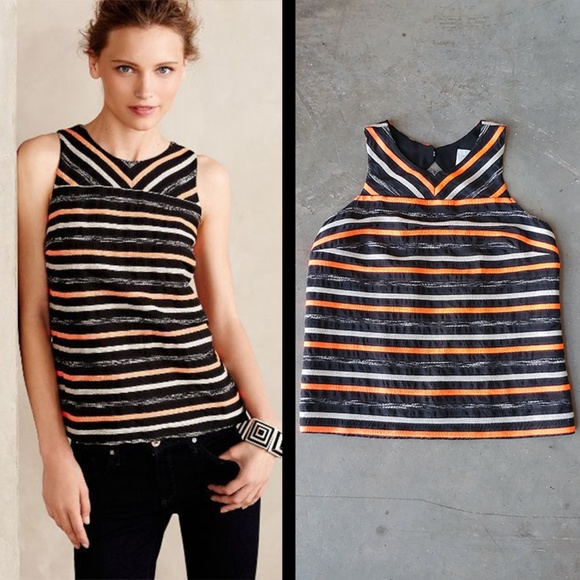 Anthropologie Tops - HD in Paris Ribboned Tank black orange striped 2